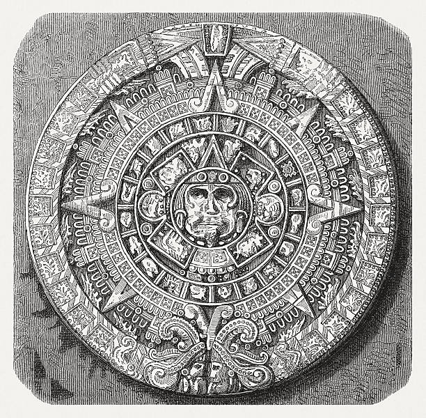 istock Piedra de Sol, Aztec Sun Stone, wood engraving, published 1876 489118187