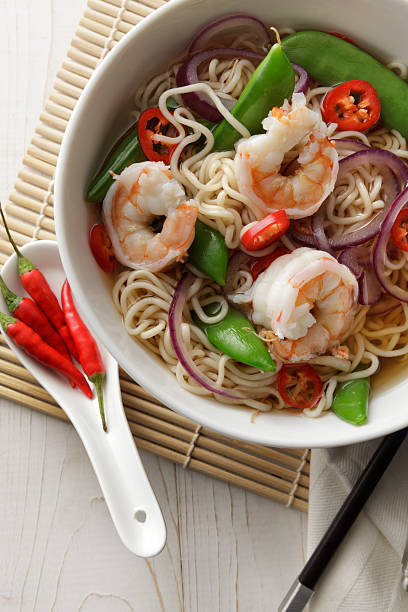 istock Asian Stills: Noodle Soup with Shrimp, Onion, SugarSnap and Pepper 489118256