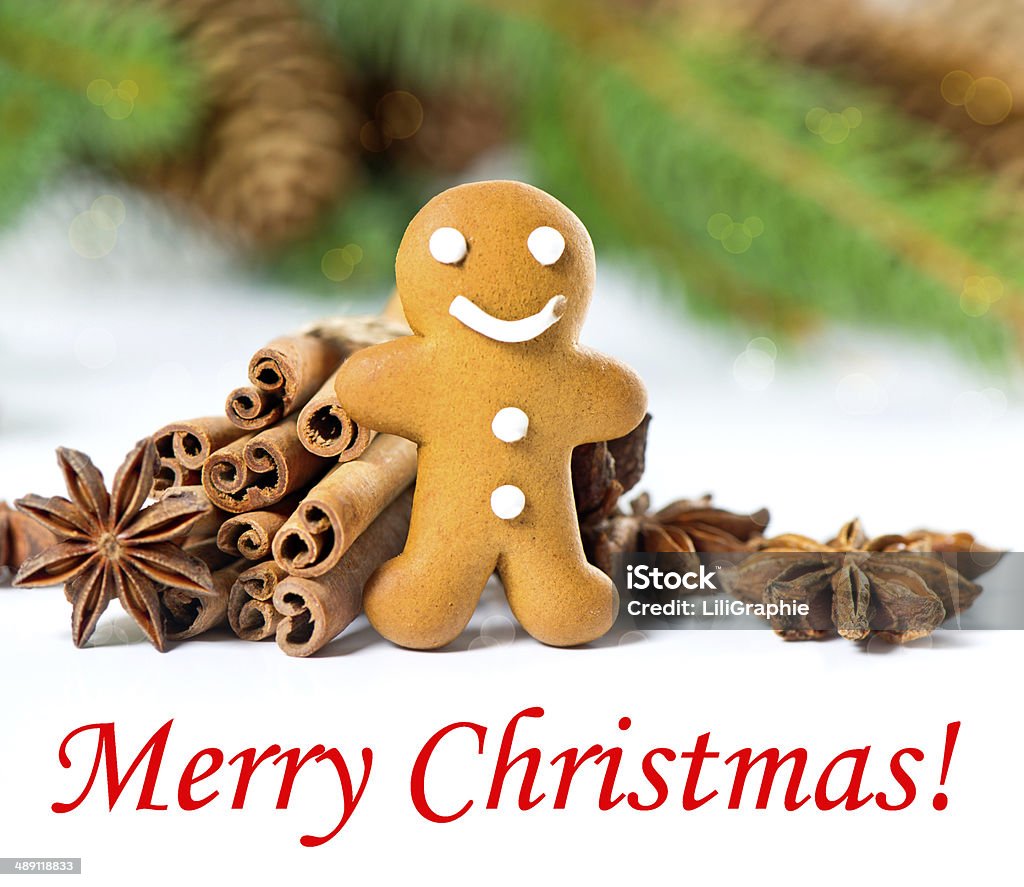 smiling gingerbread man with christmas spices smiling gingerbread man with christmas spices. selective focus Anise Stock Photo