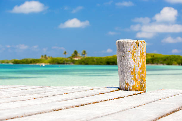 istock Wooden pier on tropical island 489119557