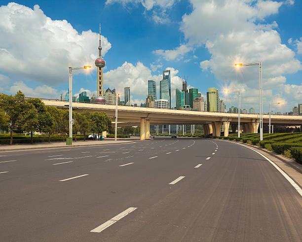 istock Empty road surface with shanghai bund city buildings 489119772
