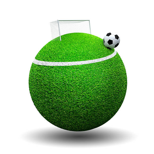 球形草の上にサッカーボール - soccer soccer field grass american football ストックフォトと画像