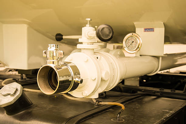 istock valves at the rear of a fire engine 489121720
