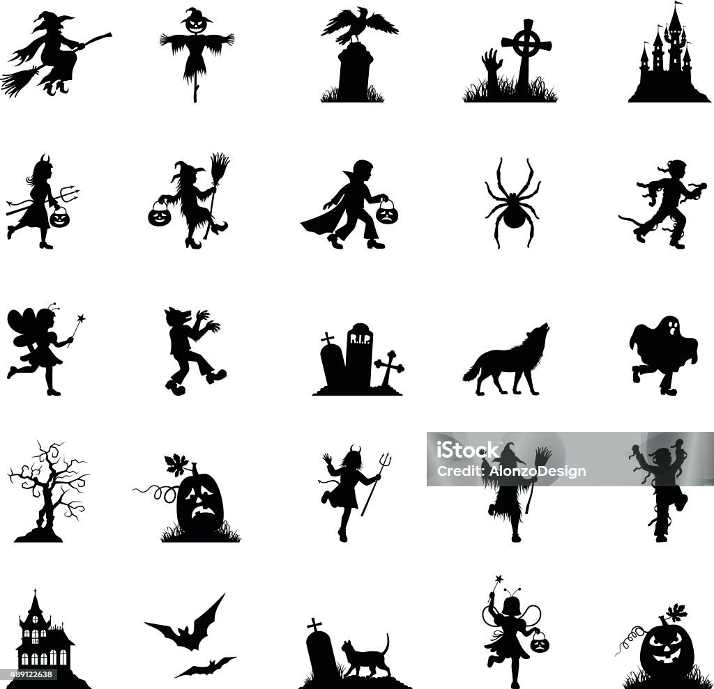 Black Halloween Icon Set High Resolution JPG,CS6 AI and Illustrator EPS 10 included. Each element is named,grouped and layered separately. Very easy to edit. Halloween stock vector