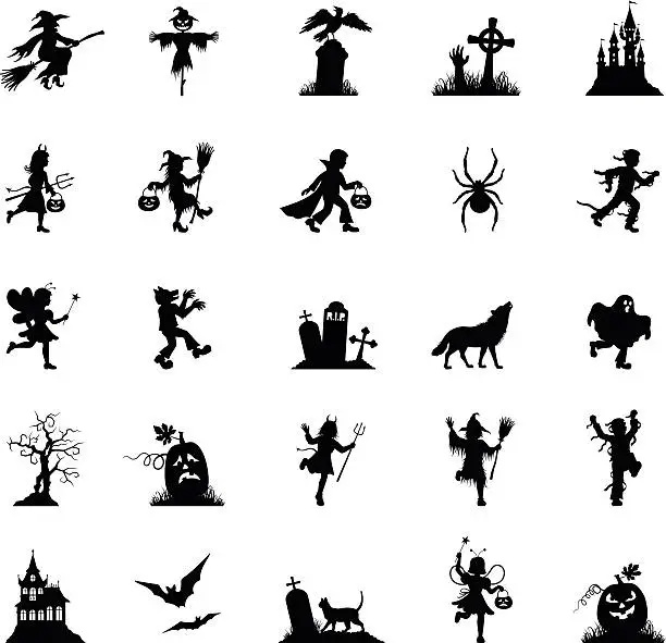 Vector illustration of Black Halloween Icon Set