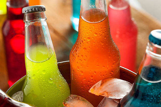 assorted organic craft sodas - koude dranken stockfoto's en -beelden