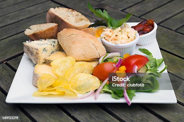 Ploughmans Lunch With Cheese Stock Photo - Download Image Now - Ploughman's Lunch, Baguette, Blue Cheese