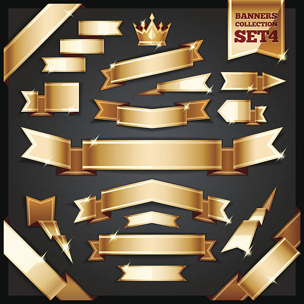 золотой ленты баннеры коллекция set4 - crown frame gold swirl stock illustrations