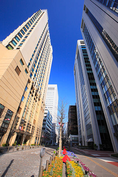 marunouchi naka-dori areas - marunouchi clear sky urban scene low angle view стоковые фото и изображения