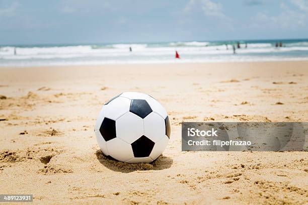 Soccer Ball On The Beach Stock Photo - Download Image Now - Leblon Beach, Rio de Janeiro, Backgrounds