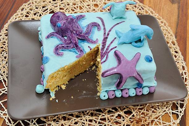 istock Beautiful birthday cake in submarine decoration 489124069