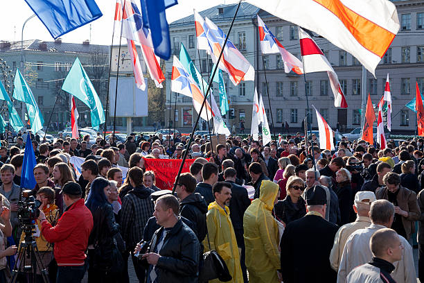 Belarusian opposition demonstration in Minsk Minsk, Belarus - April 26, 2012: Belarusian opposition supporters gathered at square belarus stock pictures, royalty-free photos & images