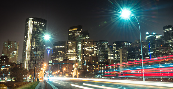 calgary skyline on the night scene 