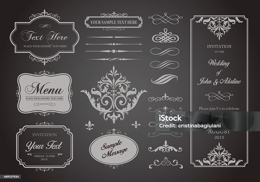 Vector Set of Borders, Frames and Page Dividers This image is a vector file representing a Vector Set of Borders, Frames and Page Dividers design illustration. No mesh or transparencies. EPS 10 vector file. Formalwear stock vector