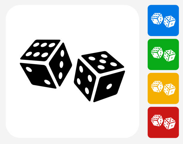Dice Icon Flat Graphic Design Dice Icon. This 100% royalty free vector illustration features the main icon pictured in black inside a white square. The alternative color options in blue, green, yellow and red are on the right of the icon and are arranged in a vertical column. gambling icon stock illustrations