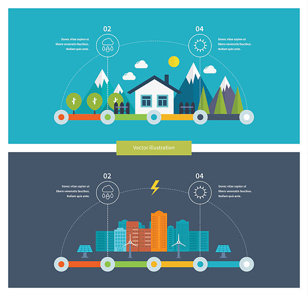 ökologie infografiken-illustration flat design. eco-leben - solar flat panel stock-grafiken, -clipart, -cartoons und -symbole