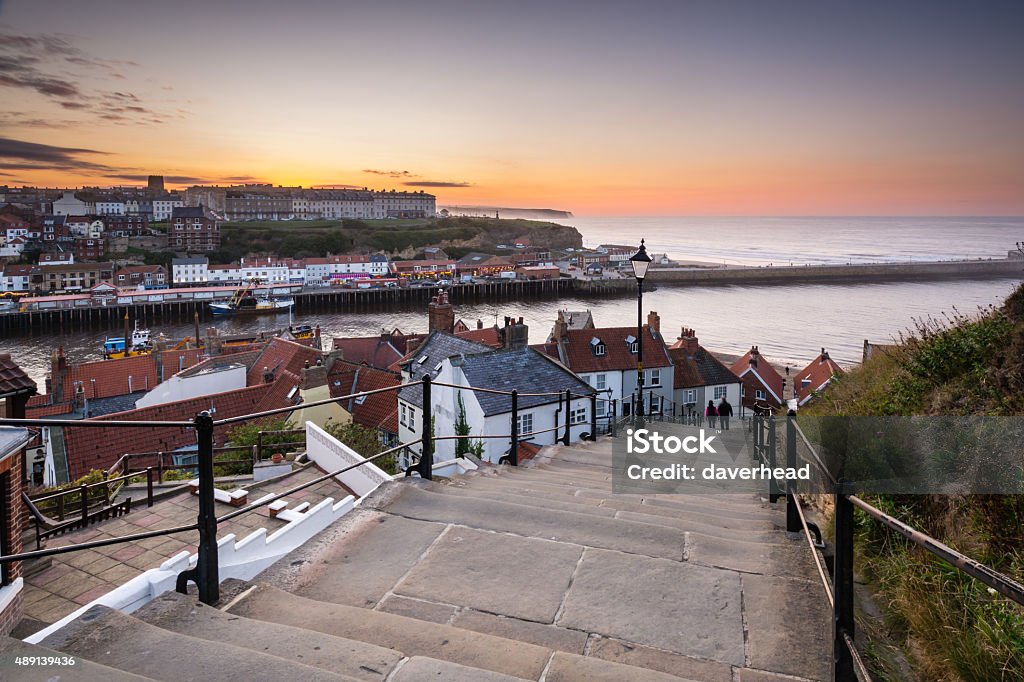 Whitbys 199 Steps The famous 199 Steps at Whitby leading from the town up to the Abbey and church Whitby - North Yorkshire - England Stock Photo