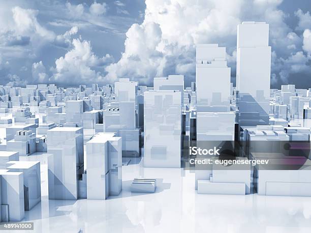 Abstract 3d Cityscape Skyline Of Skyscrapers Stock Photo - Download Image Now - City, Futuristic, Model - Object