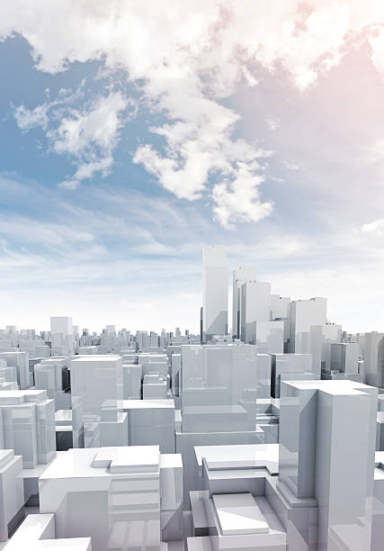 istock Skyscrapers under cloudy sky, 3d illustration 489141078