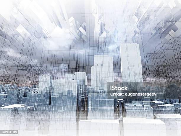 Abstract Digital Cityscape Skyscrapers 3d Render Stock Photo - Download Image Now - Generic - Description, City, Construction Industry