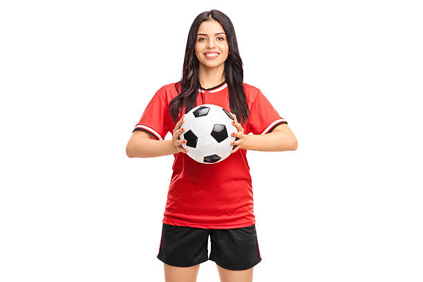 istock Beautiful female soccer player holding a ball 489141274