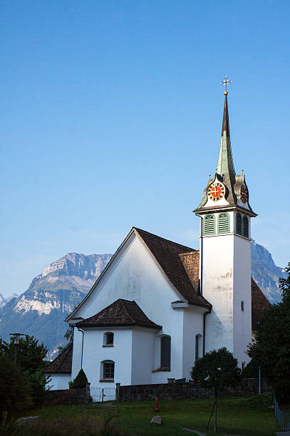 White church afainst blue sky in Morschach