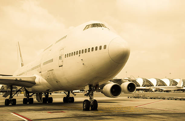 istock Passenger planes at the airport. Split tining 489143806