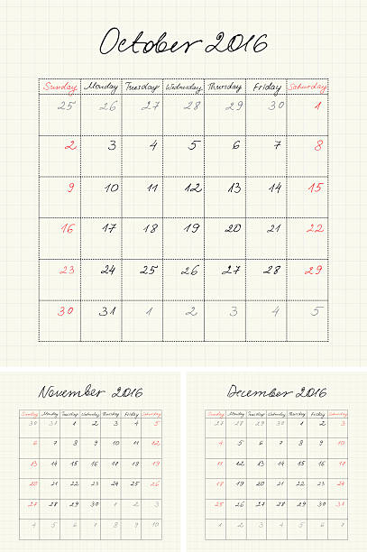 Handwritten Calendar for 2016 Vector illustration. EPS10, Ai10, PDF, High-Res JPEG included. 2016 stock illustrations