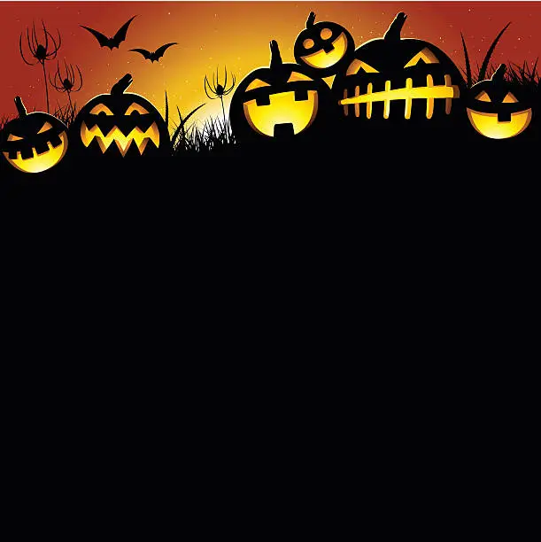 Vector illustration of Halloween Pumpkins on a moon lit horizon
