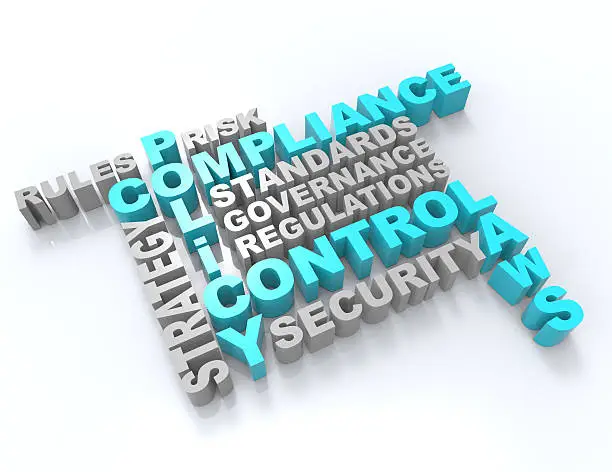 Compliance,Policy,Control,Laws 3d wordclouds concept