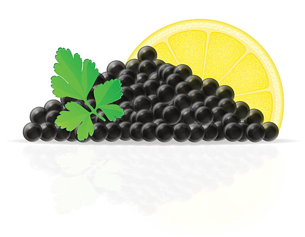 illustrations, cliparts, dessins animés et icônes de caviar noir avec citron et persil illustration vectorielle - salt pond