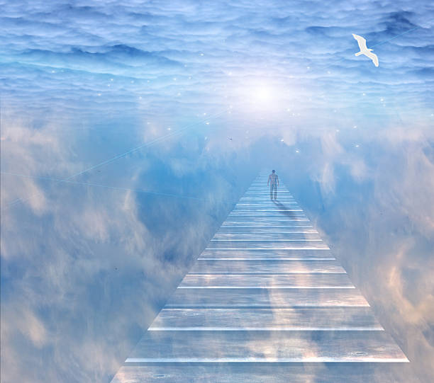 The journey Figure on path in serene space soul journey stock pictures, royalty-free photos & images