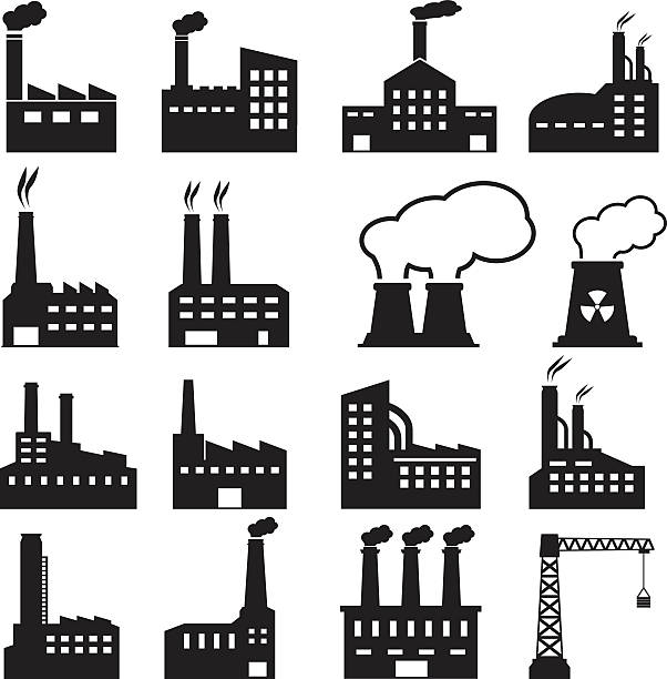 공장 아이콘 - industry oil industry chimney equipment stock illustrations