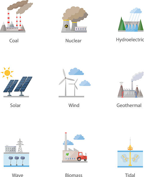 전원 공장요 아이콘크기 벡터 기호까지 설정 - engineer wind turbine alternative energy energy stock illustrations