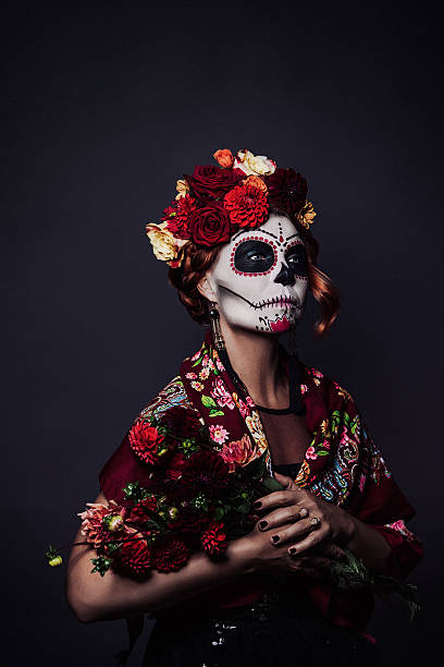 Sugar skull creative make up for halloween Sugar skull creative make up for halloween day of the dead photos stock pictures, royalty-free photos & images