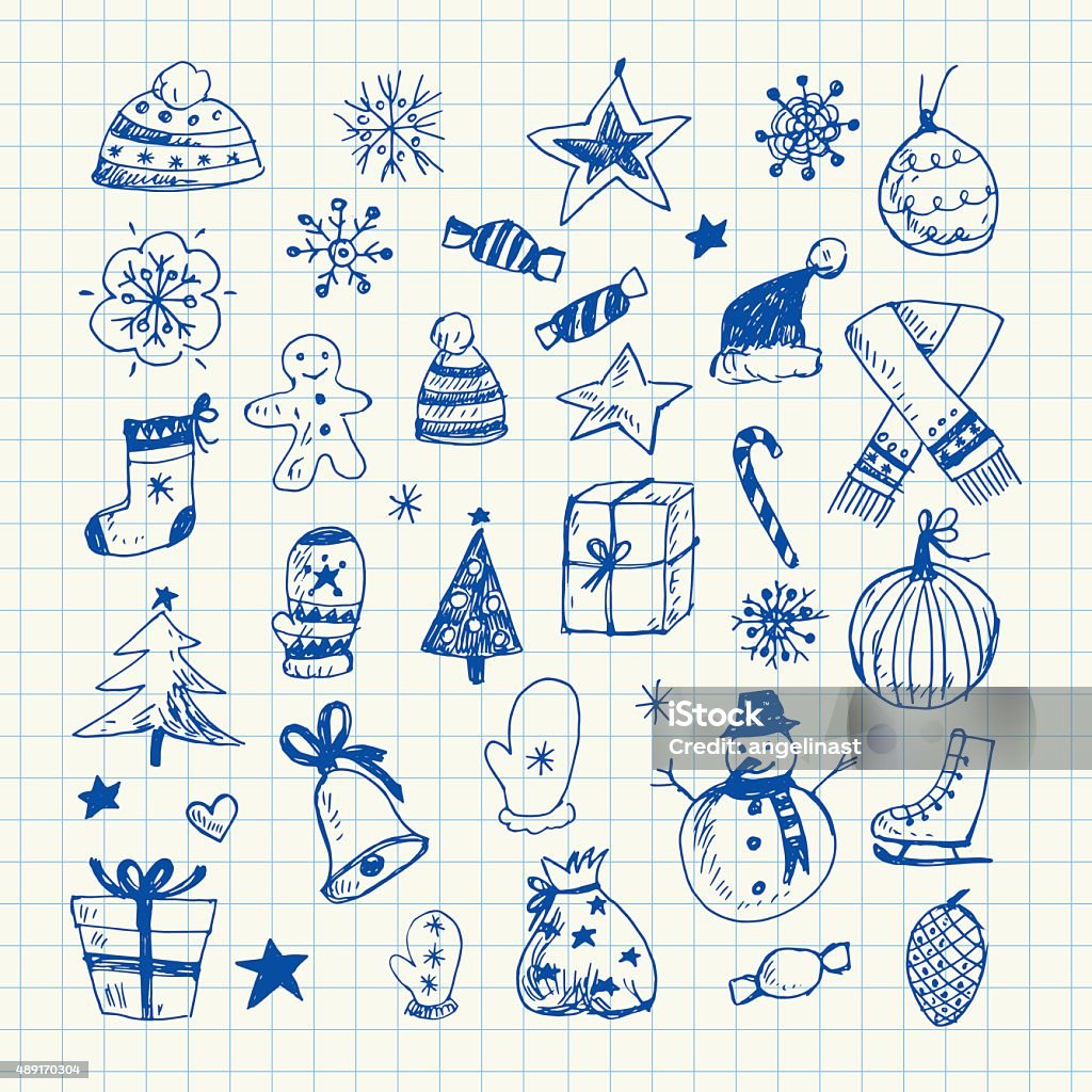 Christmas doodles set Vector illustration. EPS10, Ai10, PDF, High-Res JPEG included. Christmas stock vector