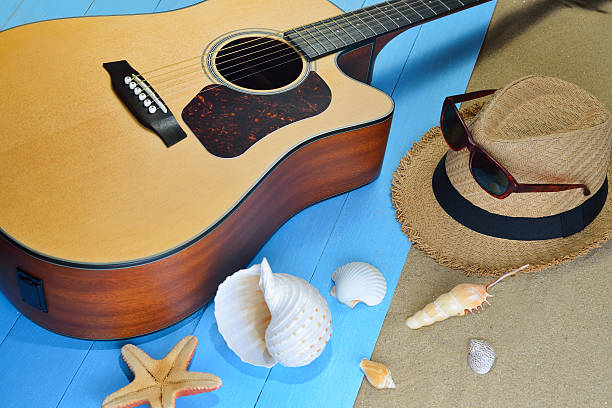istock Acoustic guitar on the beach 489171836