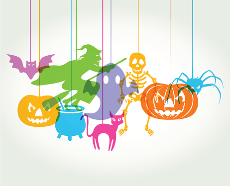 Colourful overlapping silhouettes of halloween pumpkins with message. File best in RGB, uses blends and transparent effect. EPS10 file, CS5 version in zip