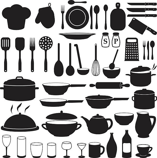 ilustrações, clipart, desenhos animados e ícones de cozinha conjunto de ícones de culinária - kitchen utensil instrument of measurement spoon isolated