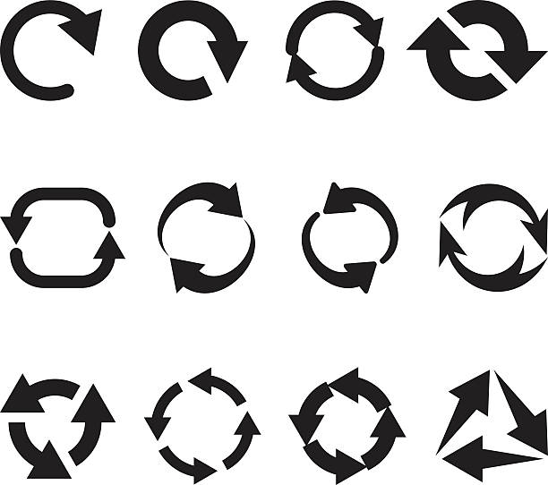 rotacja zestaw strzałki, odświeżyć reload - vector interface icons arrow sign two objects stock illustrations