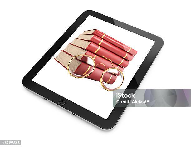 Computador Tablet Com Livros No Ecrã - Fotografias de stock e mais imagens de Aprender - Aprender, Biblioteca, Branco