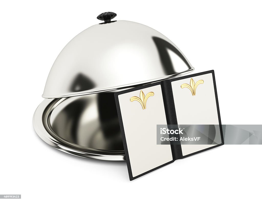 Con cloche e menu vuoto libro - Foto stock royalty-free di Aperto