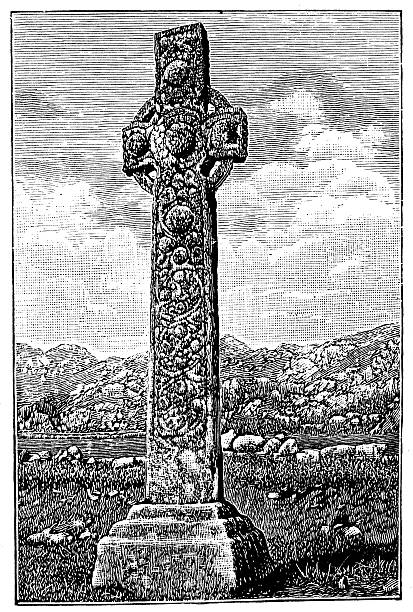 старинные иллюстрации st martin's cross, иона - iona stock illustrations