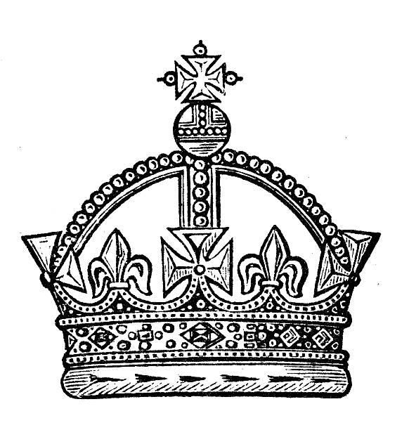 ilustrações, clipart, desenhos animados e ícones de antigo ilustração de coroa - crown king illustration and painting engraving