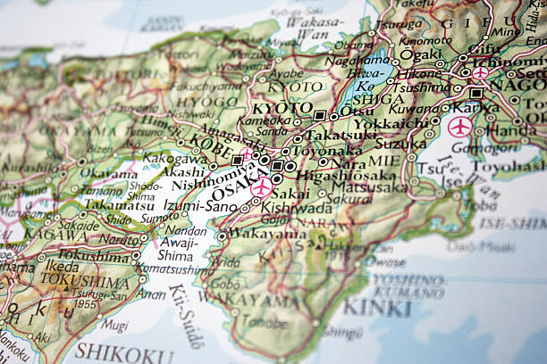 istock map showing Osaka and Kyoto in Japan 489195037