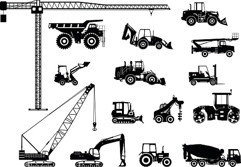 Silhouette illustration of heavy equipment and machinery