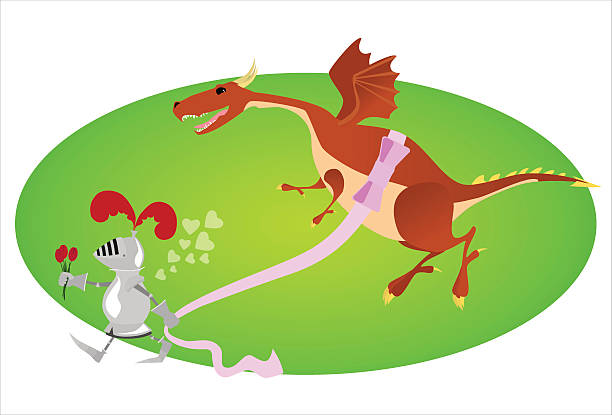 ilustraciones, imágenes clip art, dibujos animados e iconos de stock de funny knight y gran regalo para el día de san valentín - lindworm