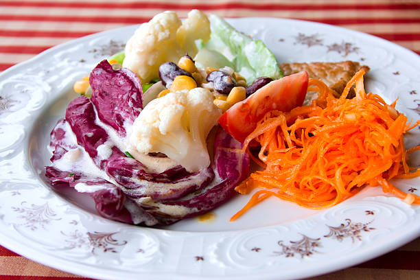 A close up of a mixed vegetable salad