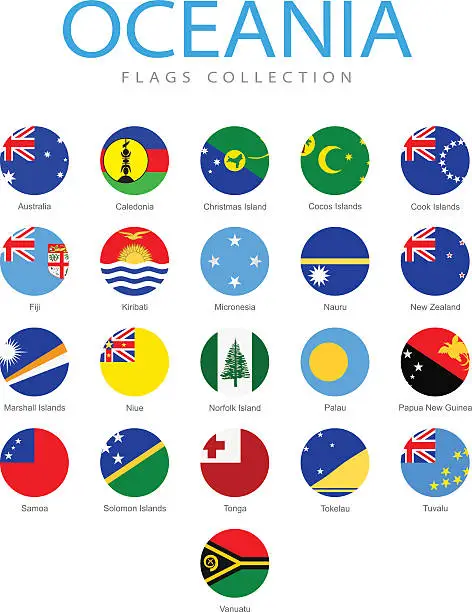 Vector illustration of Oceania - Rounded Flags - Illustration