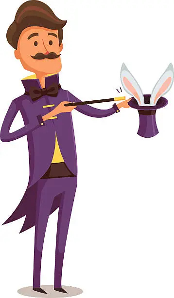 Vector illustration of Illusionist in Purple Tail-coat with Bunny in the Hat